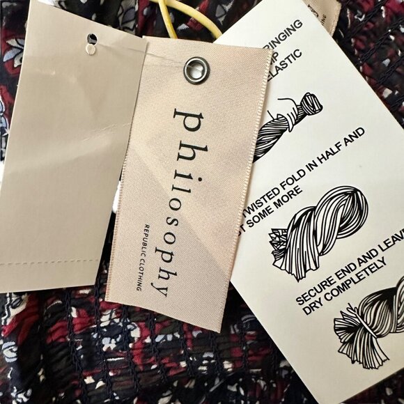 NWT Philosophy Bohemian Strapless Smocked Midi Dress Red & Blue Flowy Cottage SM - Picture 8 of 8